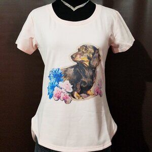 Junior Women’s Lt.Pink Euntique High-Low Scoop Neck Graphic T-Shirt Loungewear